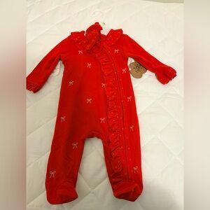 Baby Essentials Red Bow One Piece Footie